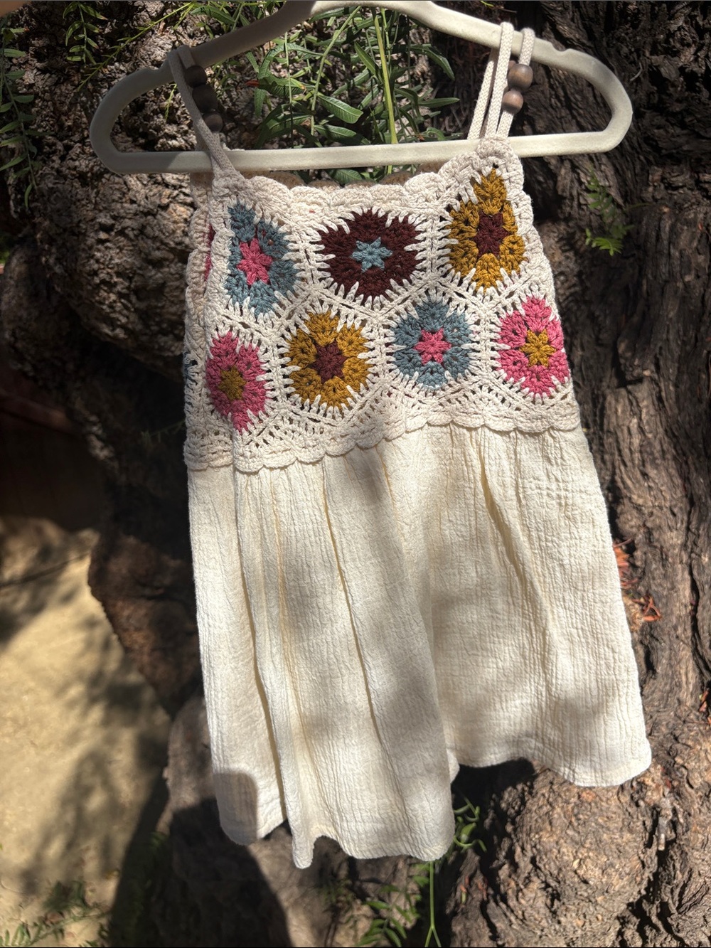 Zara Cream Skirt with Multicolor Crochet Waistband